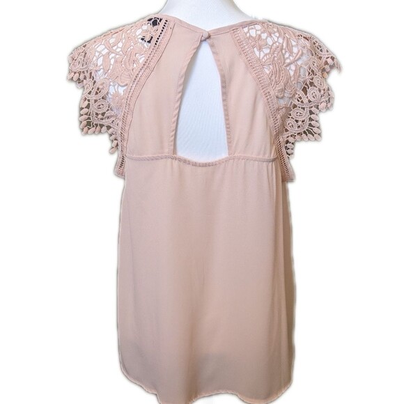 Miss Chievous light peach sheer blouse with lace sleeves, LIKE NEW, XL - Picture 2 of 4